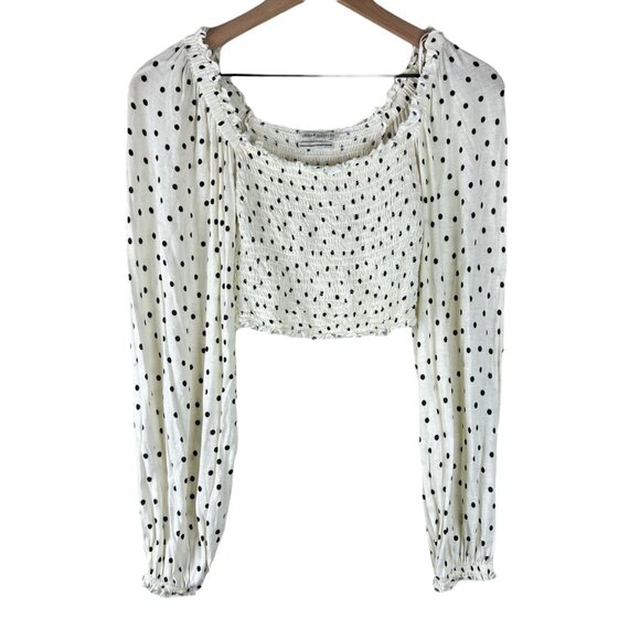 Urban Outfitters White Black Polka Dot Ryan Smocked Square Neck Top - Picture 2 of 6